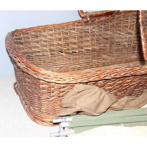 177 - Vintage wicker moses basket and a canvas camp bed