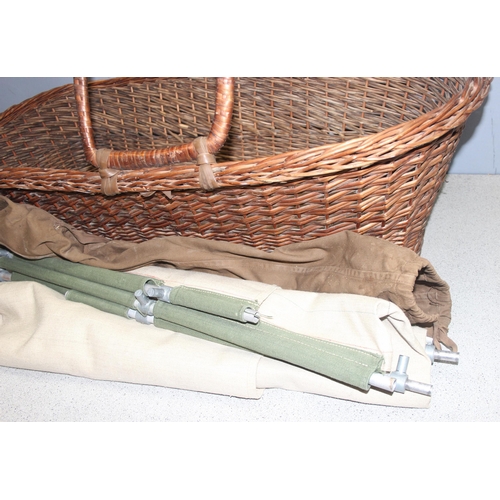 177 - Vintage wicker moses basket and a canvas camp bed