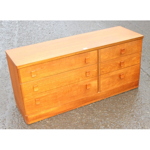 179 - A retro Stag teak 6 drawer chest of drawers or sideboard, approx 138cm wide x 44cm deep x 64cm tall