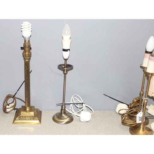 256 - Assorted brass lamp bases to incl a pair, tallest approx 39cm