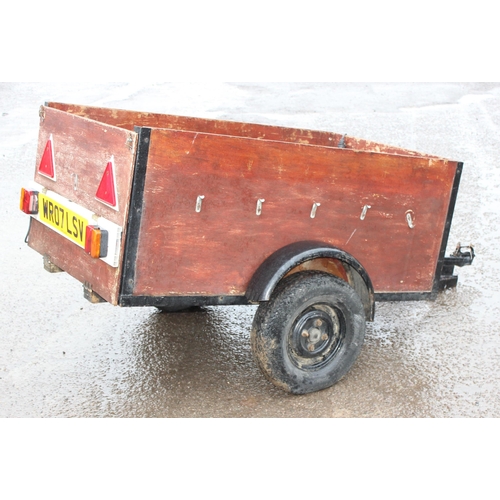 317 - Wooden 2 wheel box trailer, approx 122cm wide x 220cm deep x 94cm tall