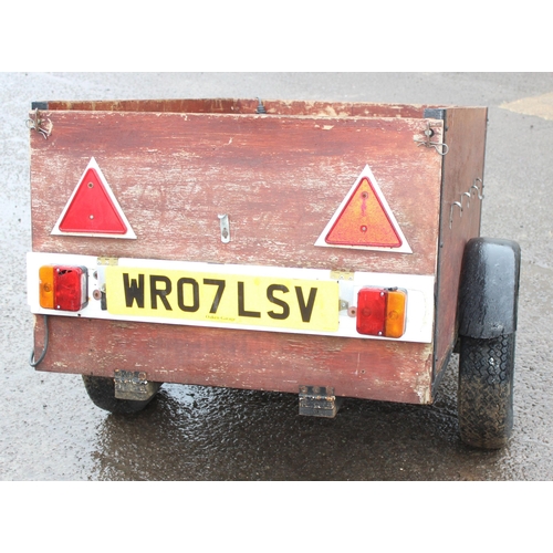 317 - Wooden 2 wheel box trailer, approx 122cm wide x 220cm deep x 94cm tall