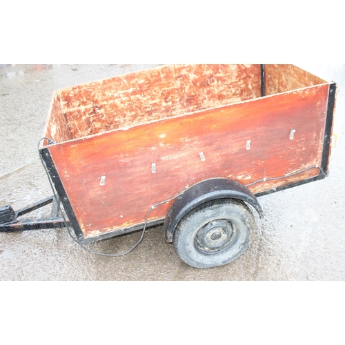 317 - Wooden 2 wheel box trailer, approx 122cm wide x 220cm deep x 94cm tall