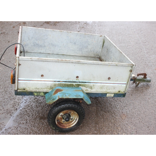 318 - Metal 2 wheeled box trailer, approx 103cm wide x 160cm deep x 74cm tall