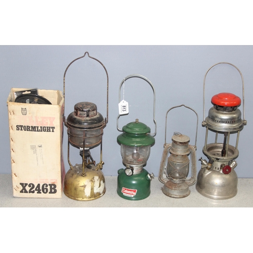 813 - Qty of vintage paraffin lamps to incl Tilley Stormlight, Coleman's Kerosine etc