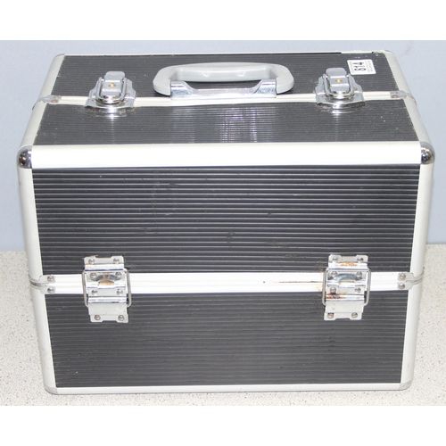 814 - Aluminium and black carry case, with extending pull-out compartments, 1 of 2 in the sale, approx 36 ... 