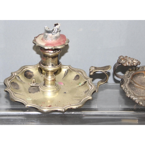 1087 - Assorted antique and later silver-plated items, mostly wine coasters chambersticks