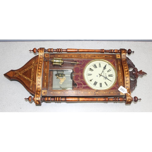 1322 - Kay's Worcester mechanical movement walnut cased wall clock with geometric inlay details, approx 90c... 