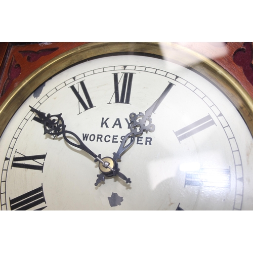 1322 - Kay's Worcester mechanical movement walnut cased wall clock with geometric inlay details, approx 90c... 