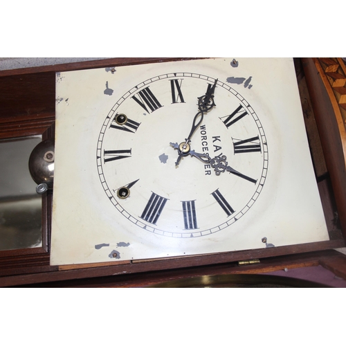 1322 - Kay's Worcester mechanical movement walnut cased wall clock with geometric inlay details, approx 90c... 