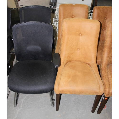 144A - 2 sets of chairs: a set of 5 tan leather or suede high backed dining chairs and 4 good quality moder... 