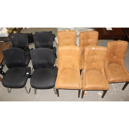 144A - 2 sets of chairs: a set of 5 tan leather or suede high backed dining chairs and 4 good quality moder... 