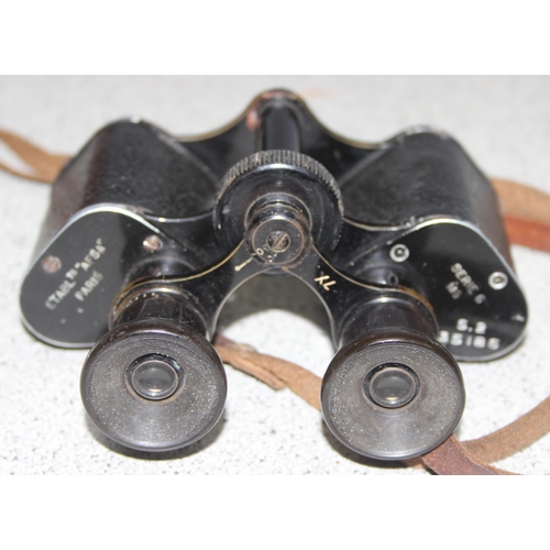 1464 - Pair of early 20th century French made private purchase x7 binoculars in leather case