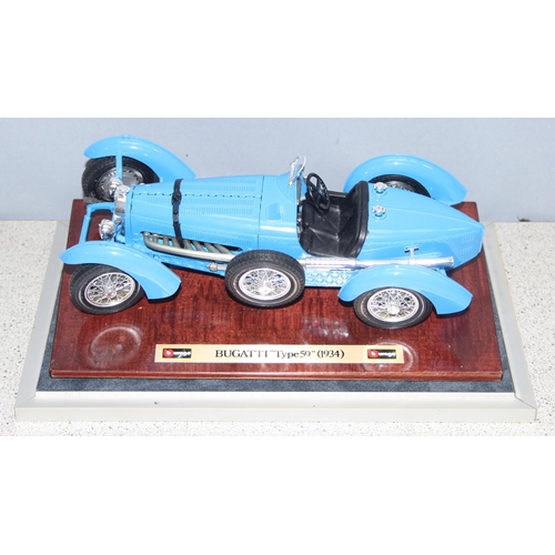 1535 - Burago model of a 1934 Bugatti 'Type 59' in blue, with display case, width of case approx 30cm