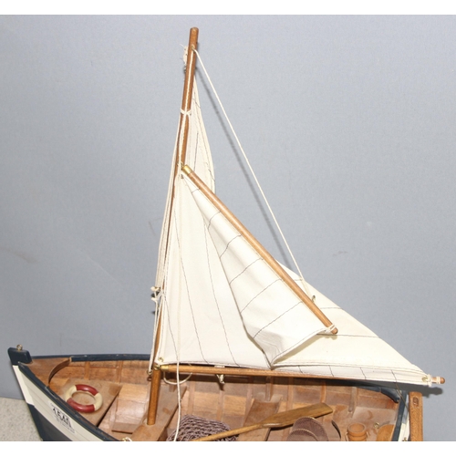 1540 - Wooden model boat with sails, approx 40cm long