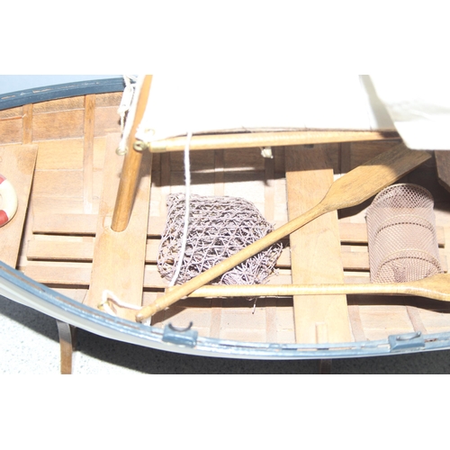 1540 - Wooden model boat with sails, approx 40cm long