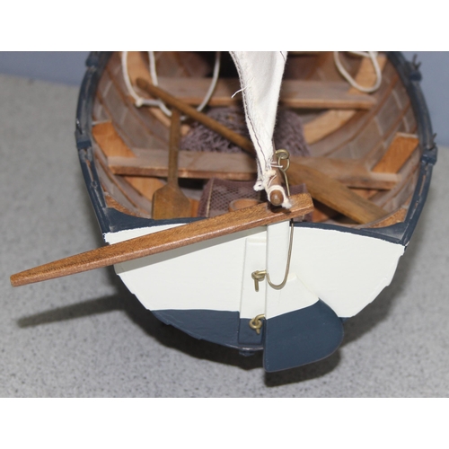 1540 - Wooden model boat with sails, approx 40cm long