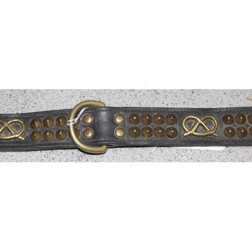 1699C - Vintage leather and brass stud dog collar, approx 52cm long