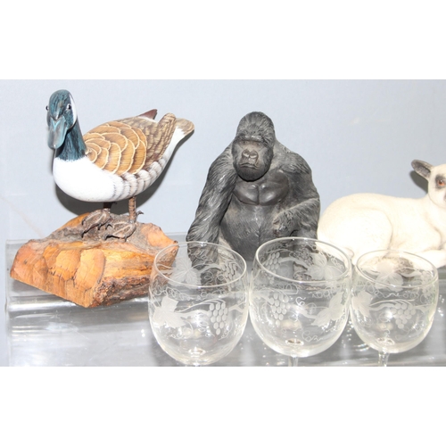 1734 - A good quality cast concrete eagle figure and other assorted items to incl Dartington crystal glass ... 