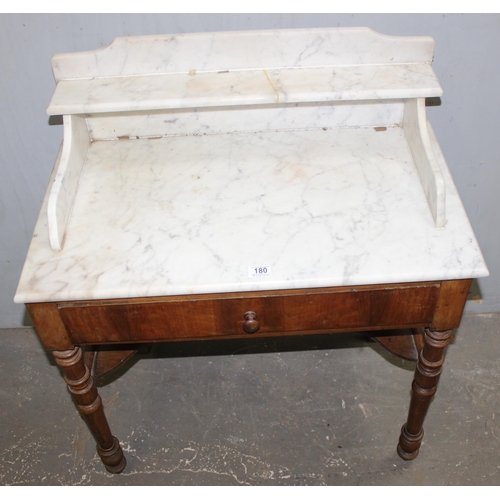 180 - Vintage marble topped wash stand with stained wooden base, approx 80cm wide x 45cm deep x 97cm tall