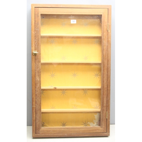 181 - Large glazed wooden wall mountable cabinet with shelves, approx 60 W x 100 H x 10cm D, could be easi... 