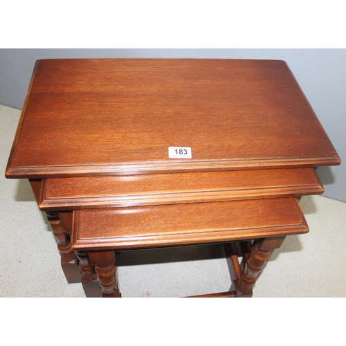 183 - Oak nest of 3 tables by Bevan & Funnell, largest approx 59cm x 46cm H x 34cm D