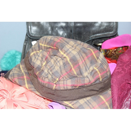 214 - Large qty of hats, scarves and handbags