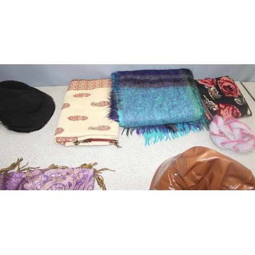 214 - Large qty of hats, scarves and handbags