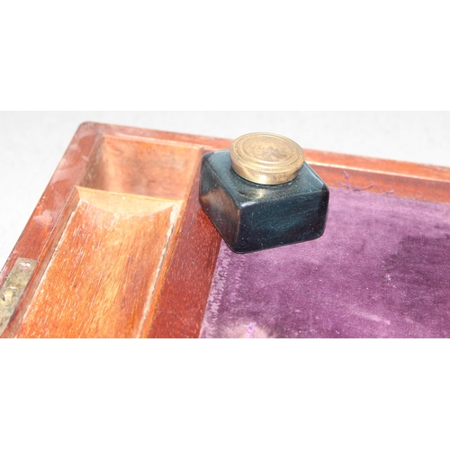 290 - Antique mahogany writing slope with ink bottle, approx 29 x 22 x 10cm