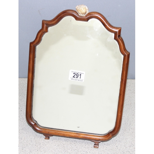 291 - Vintage wooden framed easel backed table top mirror with shell decoration, approx 36 x 25cm