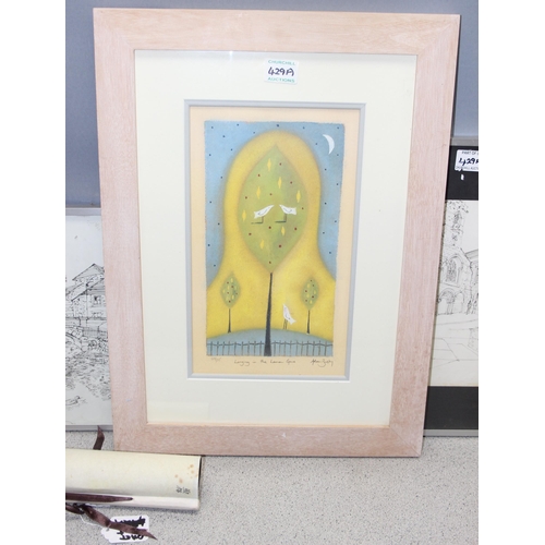 429A - Mix of original artworks and prints to incl: an abstract limited edition print (129/375) of 'Longing... 
