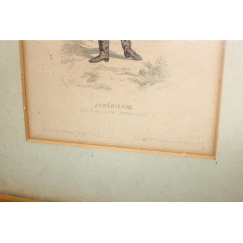 477 - 2 x antique hunting prints with hand-coloured decoration, and 2 French fashion prints, largest appro... 