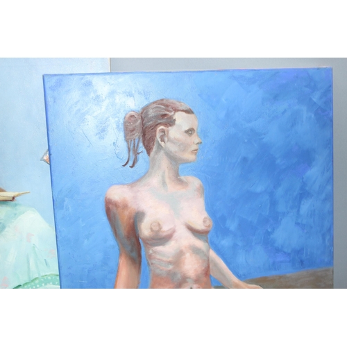 478 - 3 original unframed oil on canvas of females, largest approx 76cm x 61cm