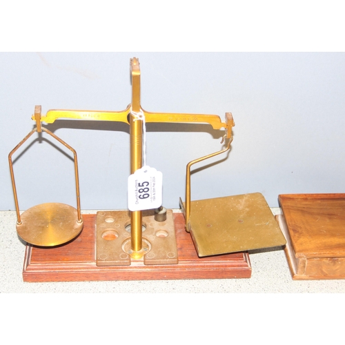 685 - Set of Arnold Precision scales and a boxed set of brass apothecary scales (2)