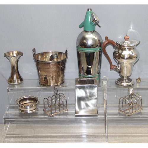 1007 - Qty of assorted silver plated and other items to inc a retro soda siphon, a Link of London vase, a r... 