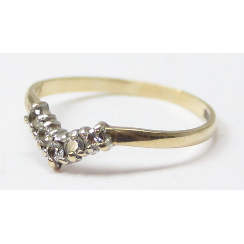 1172 - A 9ct gold wishbone ring set with white stones, approx size N, approx 1.03g gross