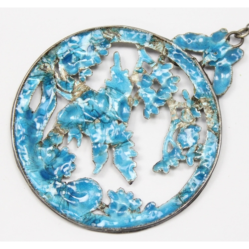 1145 - A vintage Chinese silver and enamel pendant on filigree chain, seemingly unmarked but XRF confirmed,... 