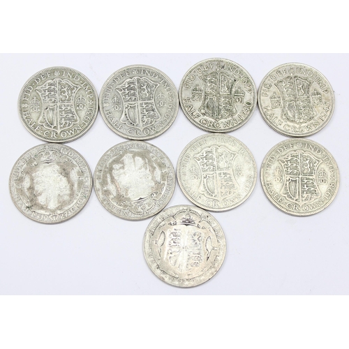 1204 - 9 assorted silver half crown coins, all 0.500 silver, approx 123.39g gross