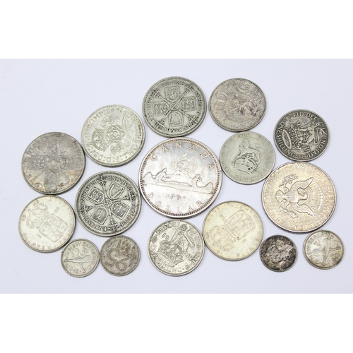 1209 - Qty of assorted mixed world coins, all with silver content, approx 122.65g gross