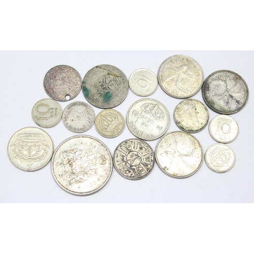 1212 - Qty of assorted mixed world coins, all with silver content, approx 61.27g gross