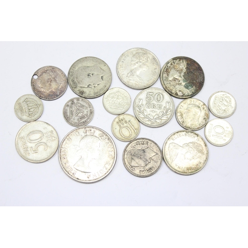 1212 - Qty of assorted mixed world coins, all with silver content, approx 61.27g gross