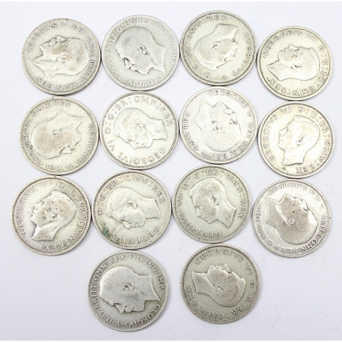 1247 - 14 assorted silver florin coins, all 0.500 silver, approx 154.87g gross