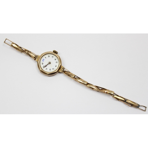 1301 - 9ct gold cased vintage watch with 9ct gold expanding strap, the case marked for Chester 1930, approx... 