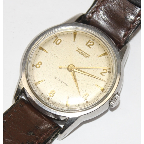 1321 - A vintage Tissot Seastar watch with mechanical movement, the dial with baton and Arabic numerals, vi... 