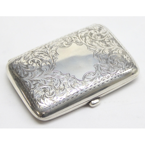 1002 - An early 20th century silver cigarette case with engraved Acanthus scrolls, Birmingham 1919 by Willi... 