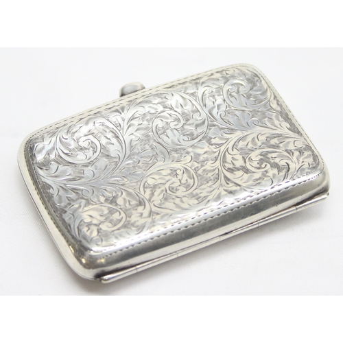 1002 - An early 20th century silver cigarette case with engraved Acanthus scrolls, Birmingham 1919 by Willi... 