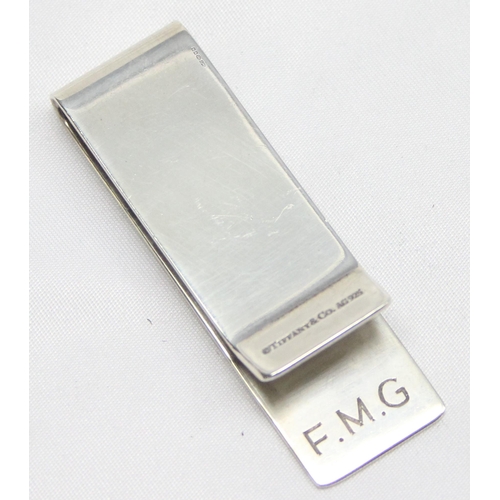 1005 - Tiffany & Co silver money clip, engraved FMG, marked and XRF confirmed, approx 19.61g gross