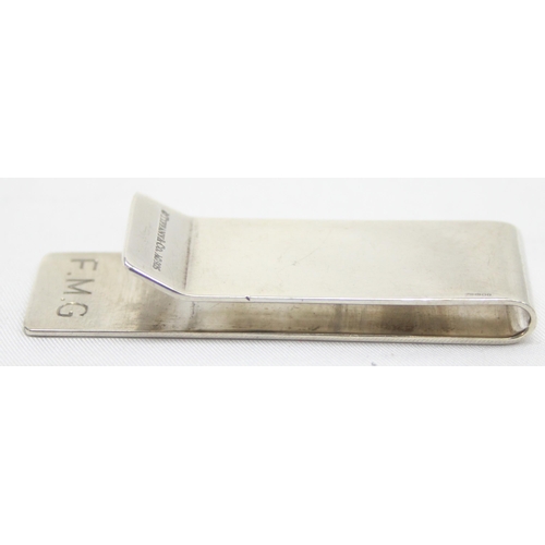 1005 - Tiffany & Co silver money clip, engraved FMG, marked and XRF confirmed, approx 19.61g gross