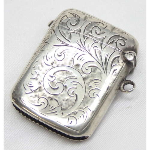 1015 - Antique silver vesta case engraved with Acanthus scrolls, Birmingham 1911 by Joseph Gloster Limited,... 