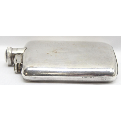 1036 - A vintage silver 3/4 pint hip flask of plain design, Sheffield 1944 by James Dixon & Sons, approx 13... 